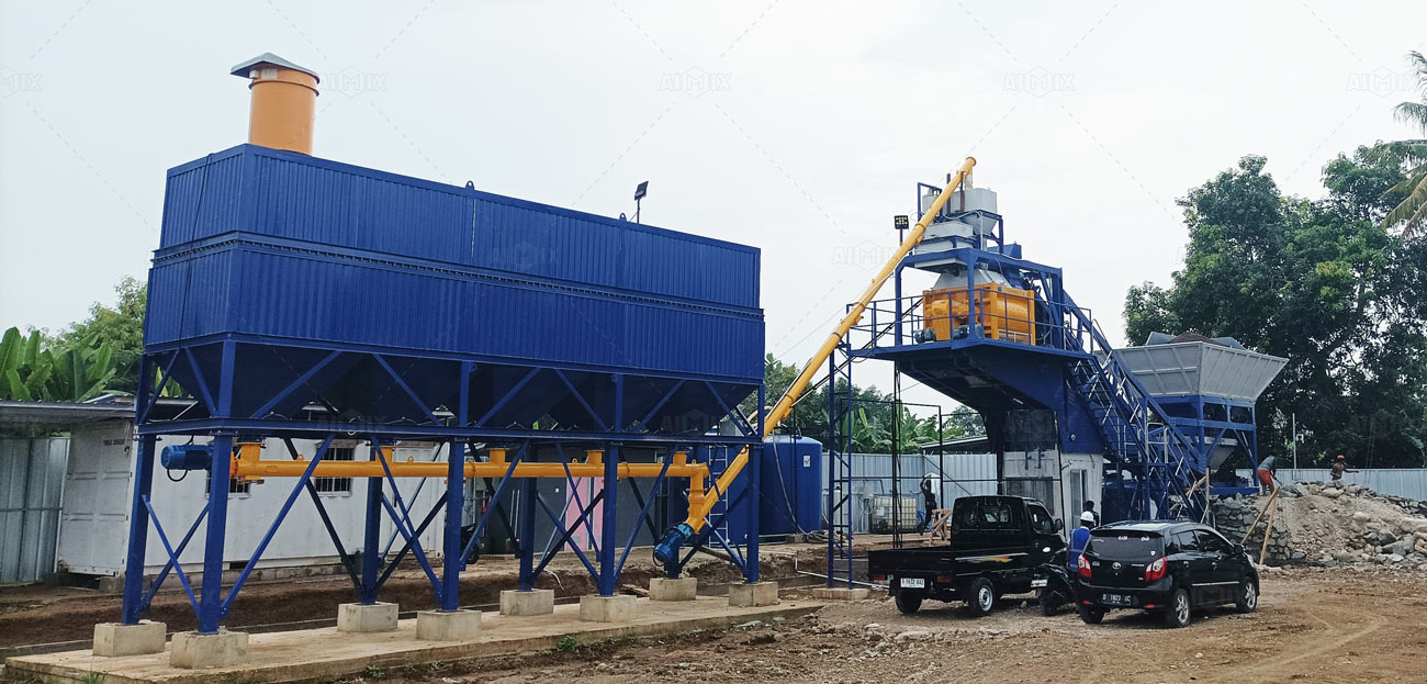 Planta de Concreto Móvil con Hormigonera de Doble Eje y Silo Horizontal de Cemento