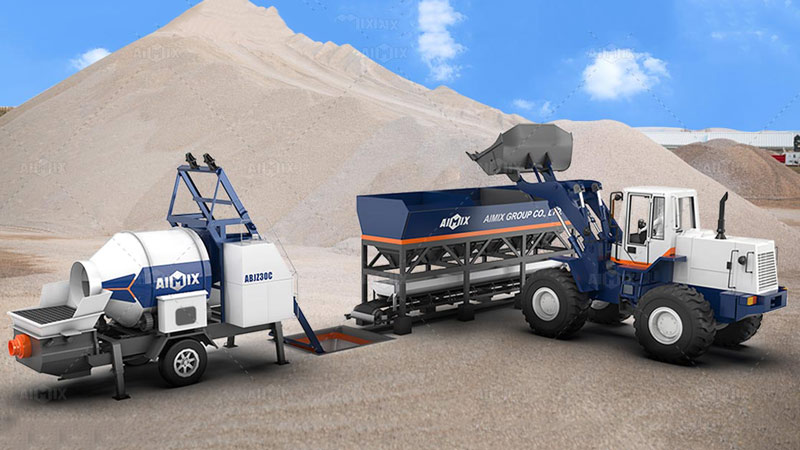 Cargadora de Ruedas y Máquina Dosificadora y Bomba de Mezcla de Concreto
